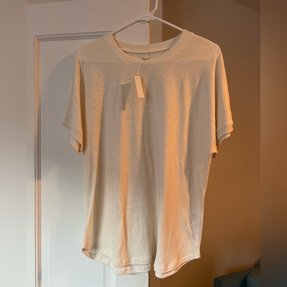 NWT Madewell Hemp Relaxed Drapey Tee, Large, Bright Ivory